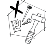 フック、ビス、金づちの図